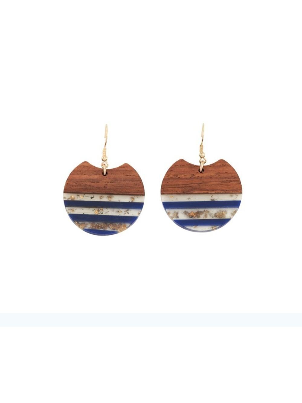 Palmero Lauma Collection Dahlia Nautical Wood & Resin Drop Earrings Blue Gold...